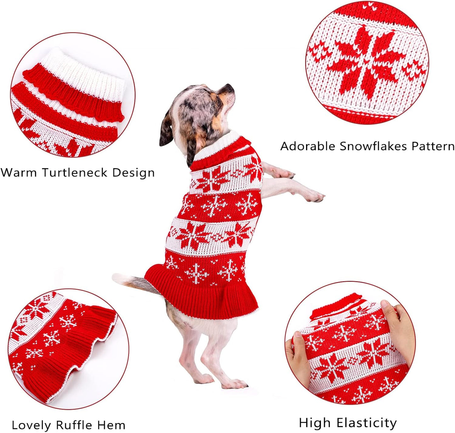 2 Pack Dog Christmas Dress Warm Dog Xmas Sweater Pet Christmas Clothes Stripes Dog Knit Sweater Dress Dog Winter Warm Pullover with Snowflakes and Christmas Flowers (S)