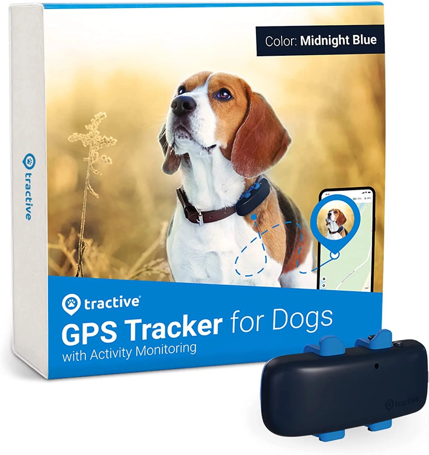 Revolutionary Dog GPS Tracker - Track Your Pet's Adventures and Monitor Activity (Fits Any Collar, Dark Blue)